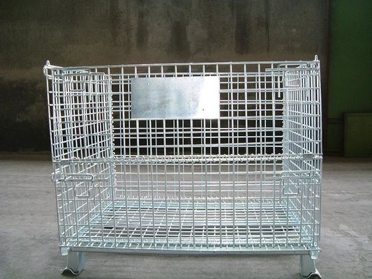 Jaulas de alambre galvanizado de metal móvil, contenedor de almacenamiento de malla de alambre