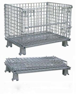 Contenedor de alambre plegable móvil, jaula de alambre de acero con tratamiento de superficie galvanizado
