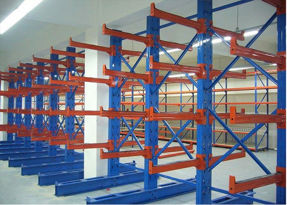Q235B Estantes de acero de doble cara con voladizo, estantes de almacenamiento de madera con voladizo