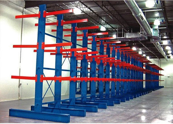 Q235B Estantes de acero de doble cara con voladizo, estantes de almacenamiento de madera con voladizo