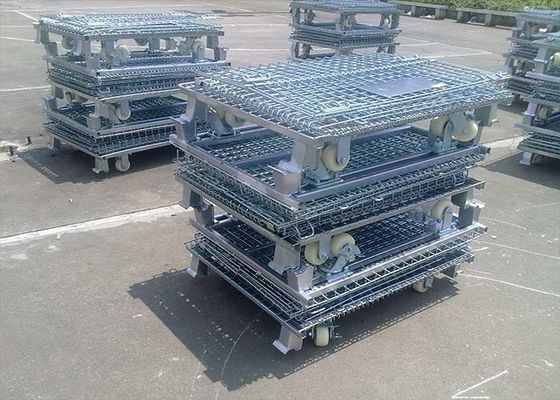 Cajera de malla de alambre rodante rígida de acabado de zinc plegable con frenos de pie / ruedas