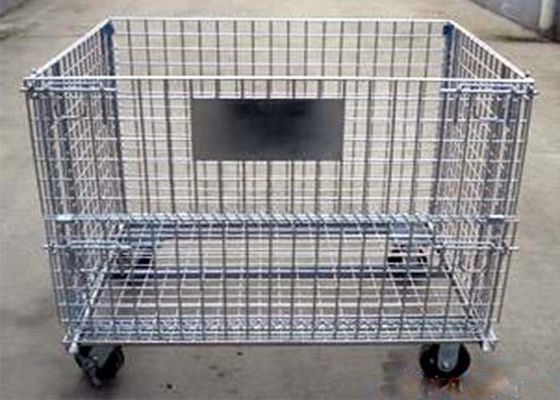 Contenedor de alambre de acero plegable, contenedor de alambre industrial, jaulas de almacenamiento