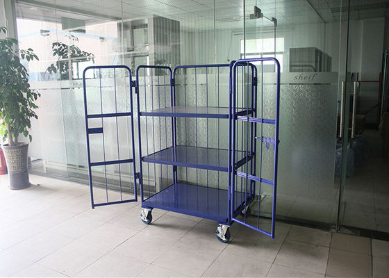 Jaula de malla de alambre plegable de acero de 3 niveles, jaulas móviles de almacenamiento para logística