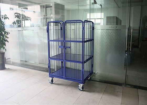 Jaula de malla de alambre plegable de acero de 3 niveles, jaulas móviles de almacenamiento para logística