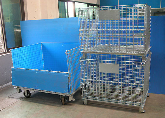 Contenedor de alambre de acero plegable, contenedor de alambre industrial, jaulas de almacenamiento