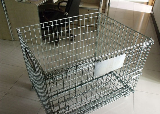 Jaula de malla de alambre plegable plegable con ruedas de freno para el transporte de mercancías logísticas