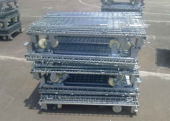 Contenedor galvanizado de malla de alambre plegable, cajas de almacenamiento de malla de alambre para almacén