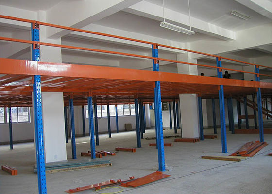 2 niveles de laminado en frío de acero industrial plataforma de almacenamiento de estanterías color naranja / azul