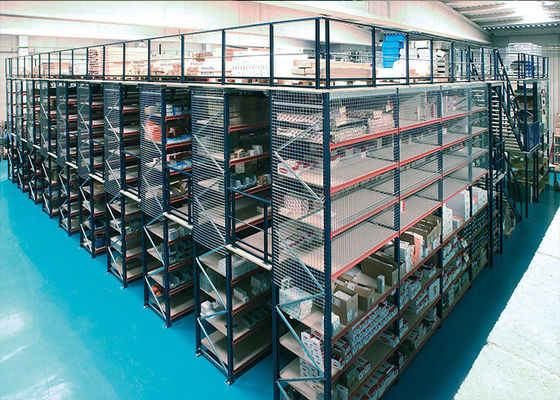 Repuesto industrial de varios niveles soportado por mezzanine con protección de malla de alambre