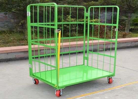 Cajitas de almacenamiento de malla de alambre plegable apilada, carrito de jaula de rodillo para el transporte