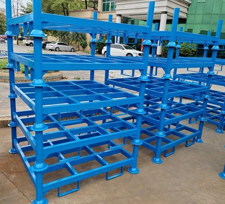 Estantes de apilamiento para almacenamiento de metal industrial de almacén de flujo azul