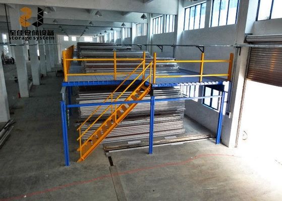Azul y amarillo 2 capas de escaleras de piso de mezzanine recubiertas con polvo epoxi